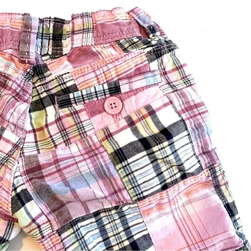 GAP Girls SZ 6 Pink Blue Plaid Patchwork Shorts Summer Vacation Preppy Beach